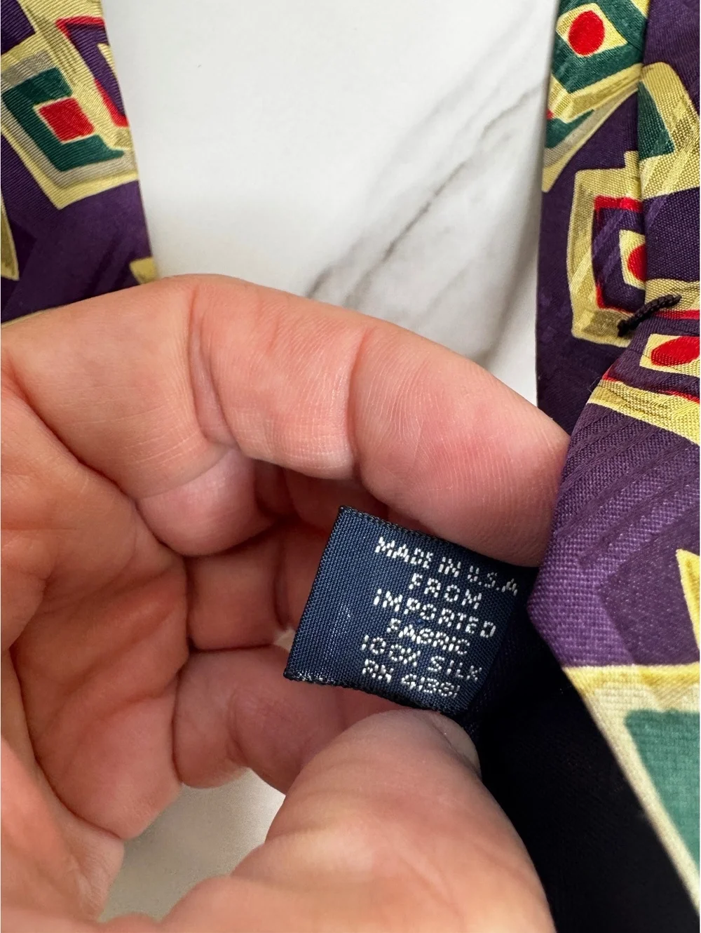 Polo Ralph Lauren Men’s 100% Silk Tie Purple Geometric Diamond Square Necktie